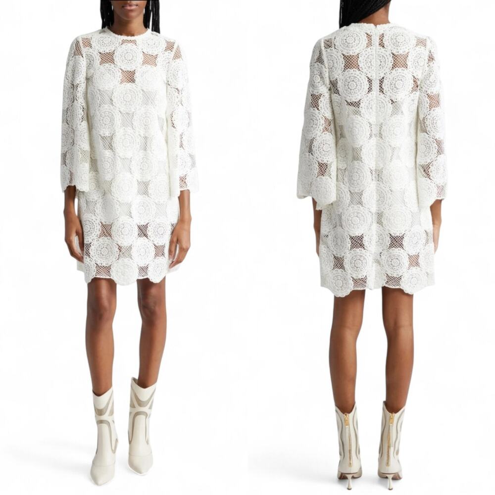 Zimmermann Junie Ivory Cotton Lace Crochet Mini Dress Cottagecore Sz 3 / 10 / L